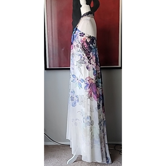 Badgley Mischka Collection Halter Floral Maxi Dress, Size 4, Color White Floral - Picture 5 of 14